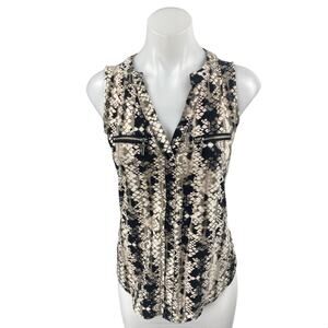 INC International Concepts Black Cream Snakeskin Sleeveless Button Up Shirt XS